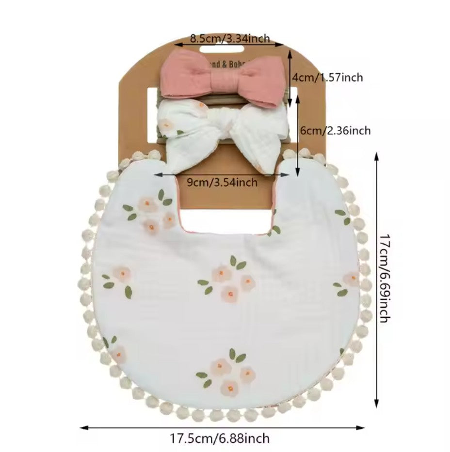 Vintage Cotton Baby Bib & Headband Sets - Girls