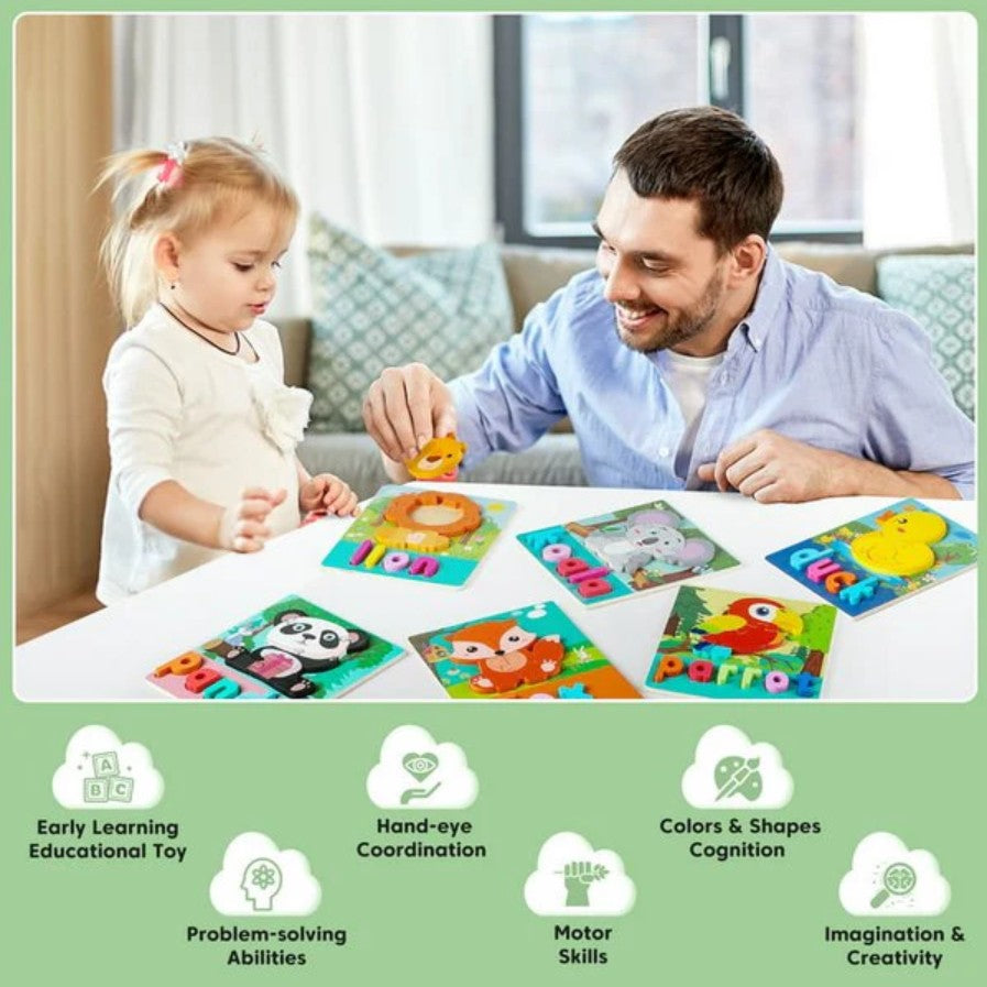 Wooden Puzzles With Spelling For Toddlers