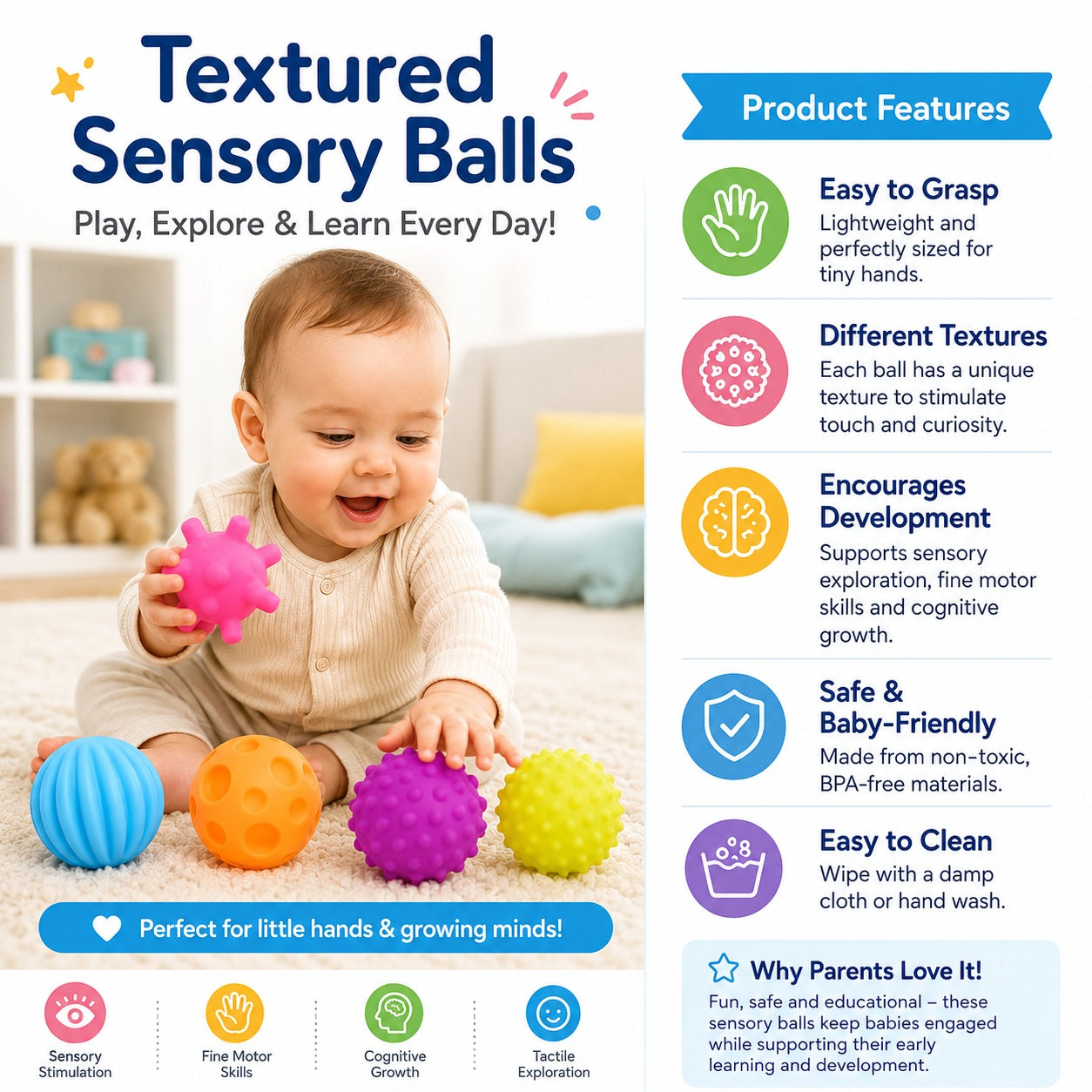 Textured Baby Sensory Ball Set - 6-Piece