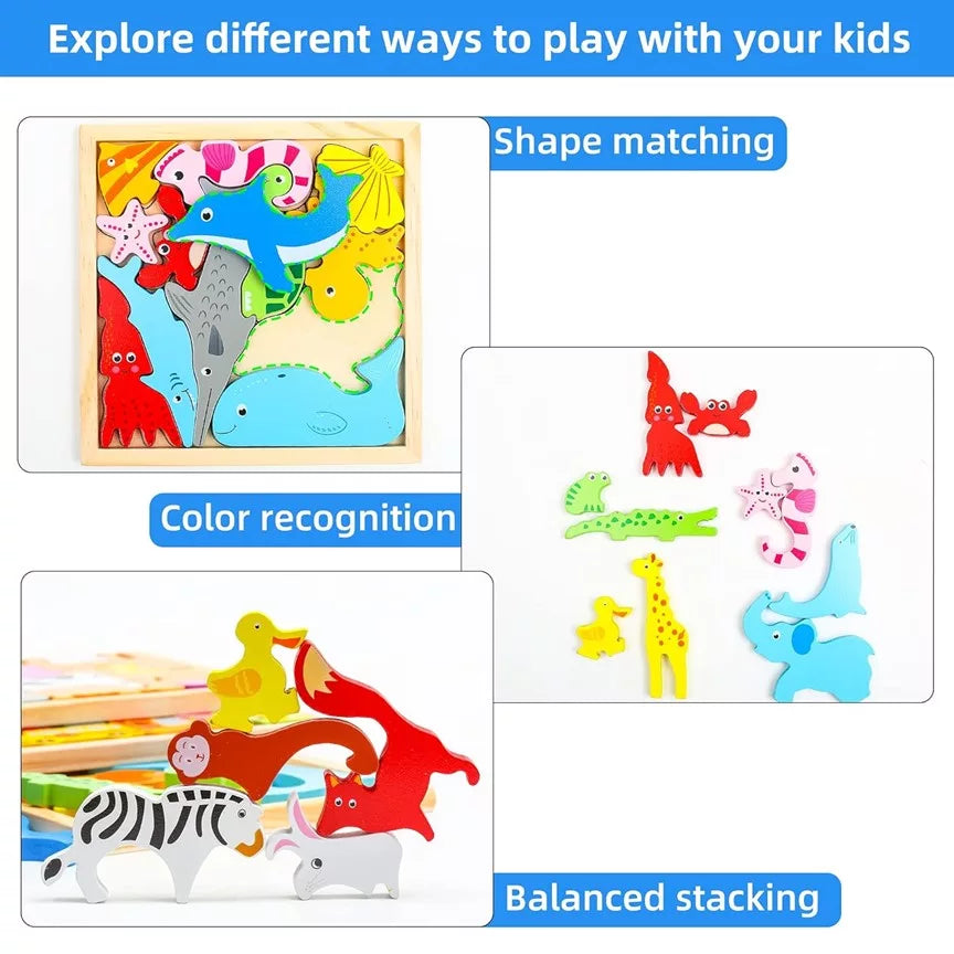 Montessori Wooden Animal Pattern Puzzle Board