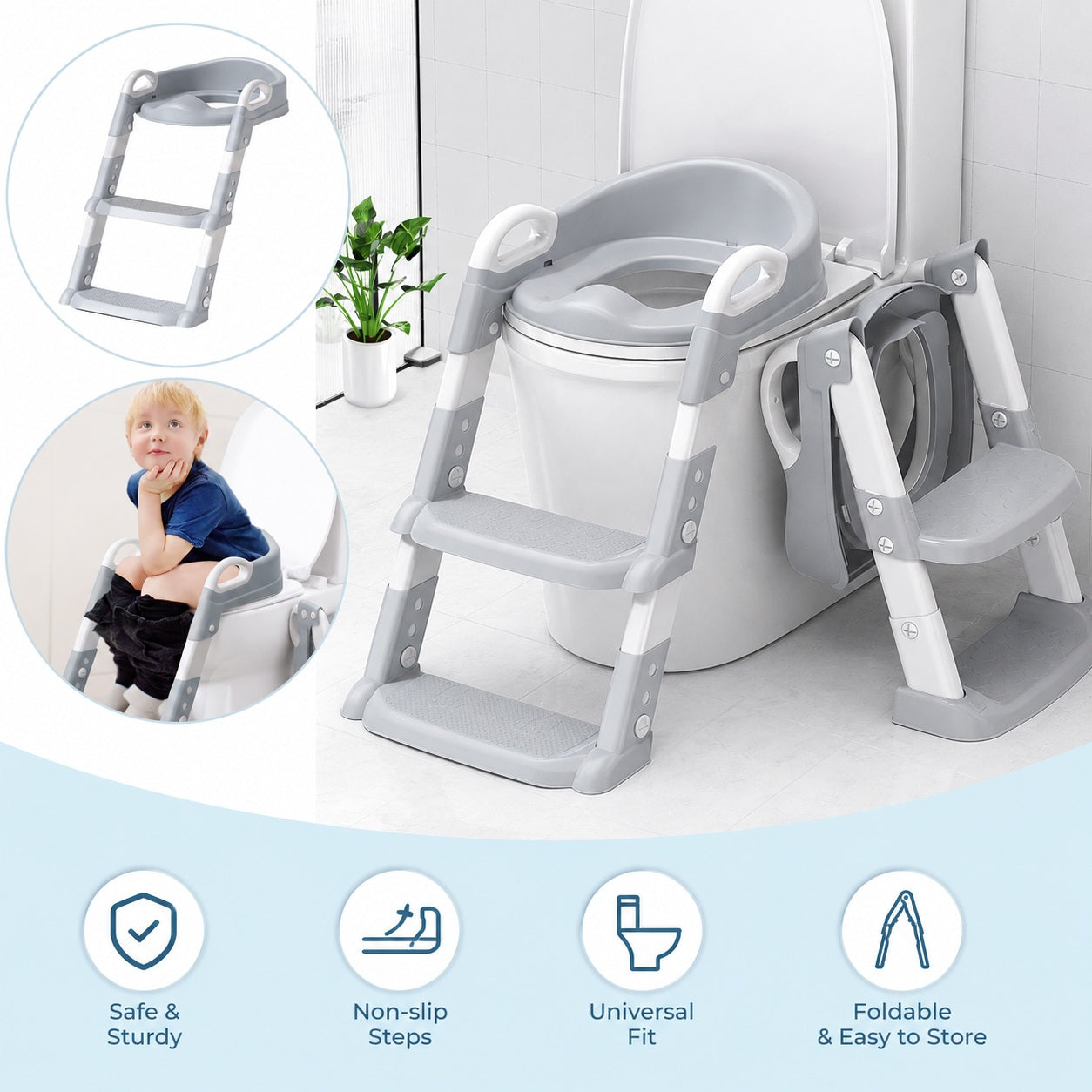 Toddler Adjustable Potty Training Ladder - Grey