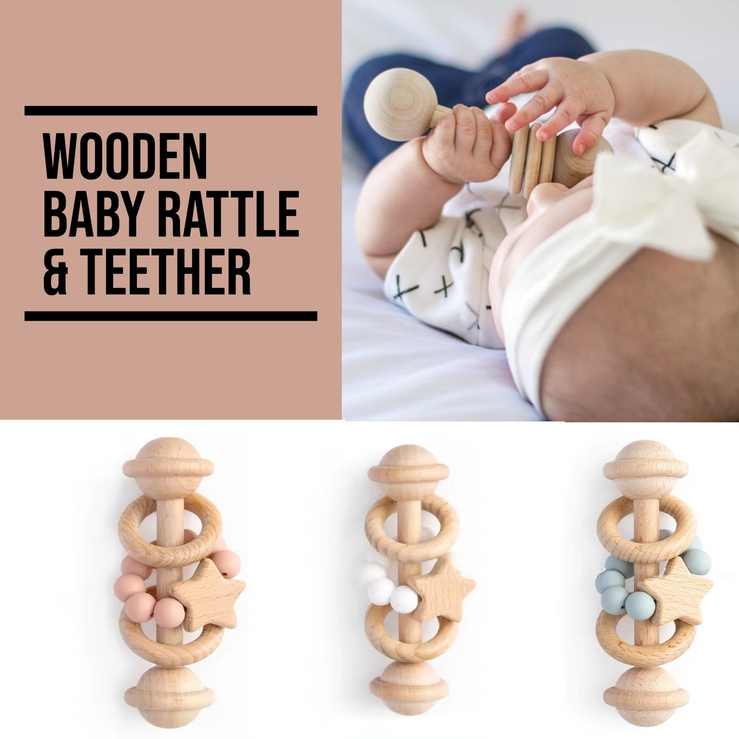 Wooden Baby Rattle & Teether