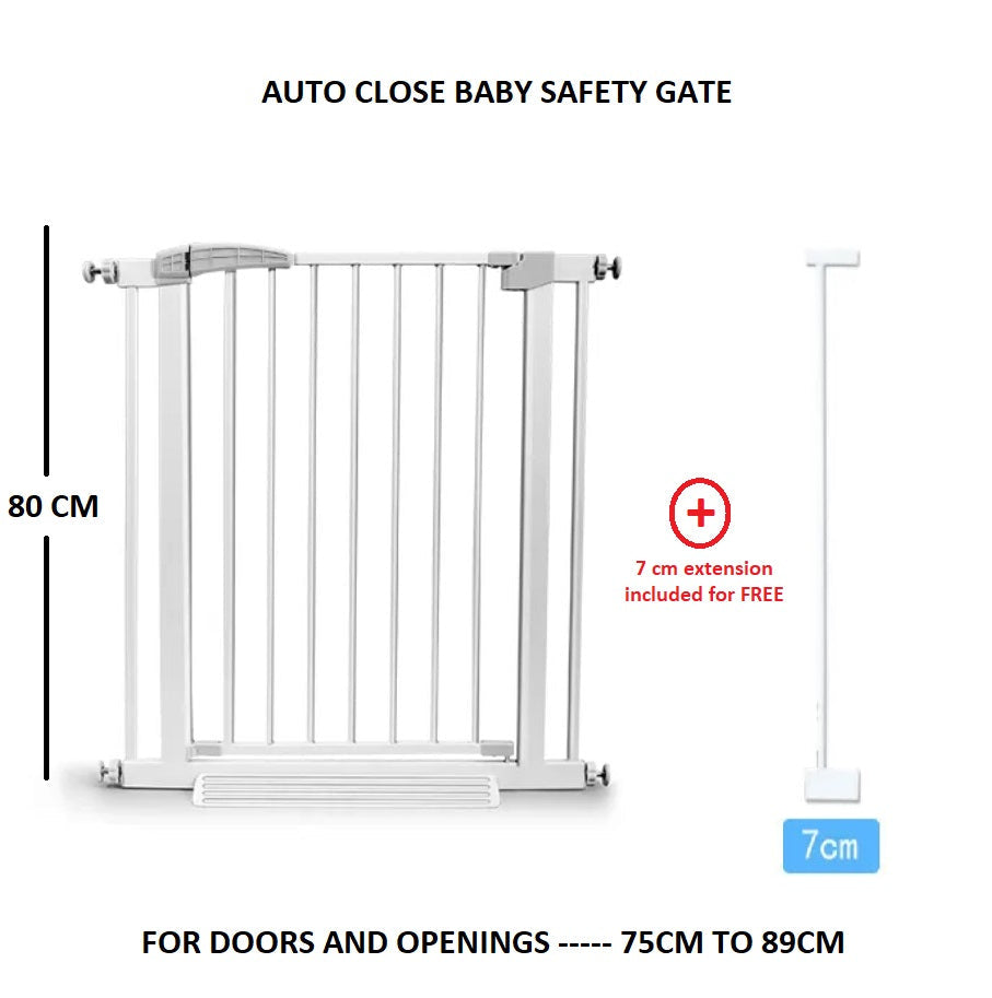 Baby Safety Gates - Chai Auto-Close Baby Safety Gate With 7cm Extension - Pressure Mounted