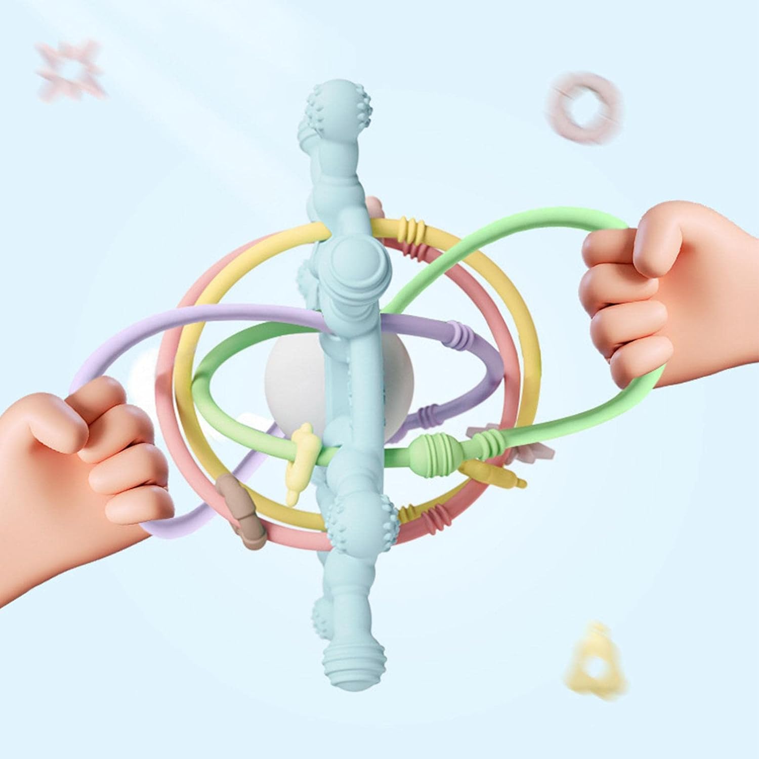 Baby Silicone Products - 2in1 Silicone Rattle & Sensory Teething Toy