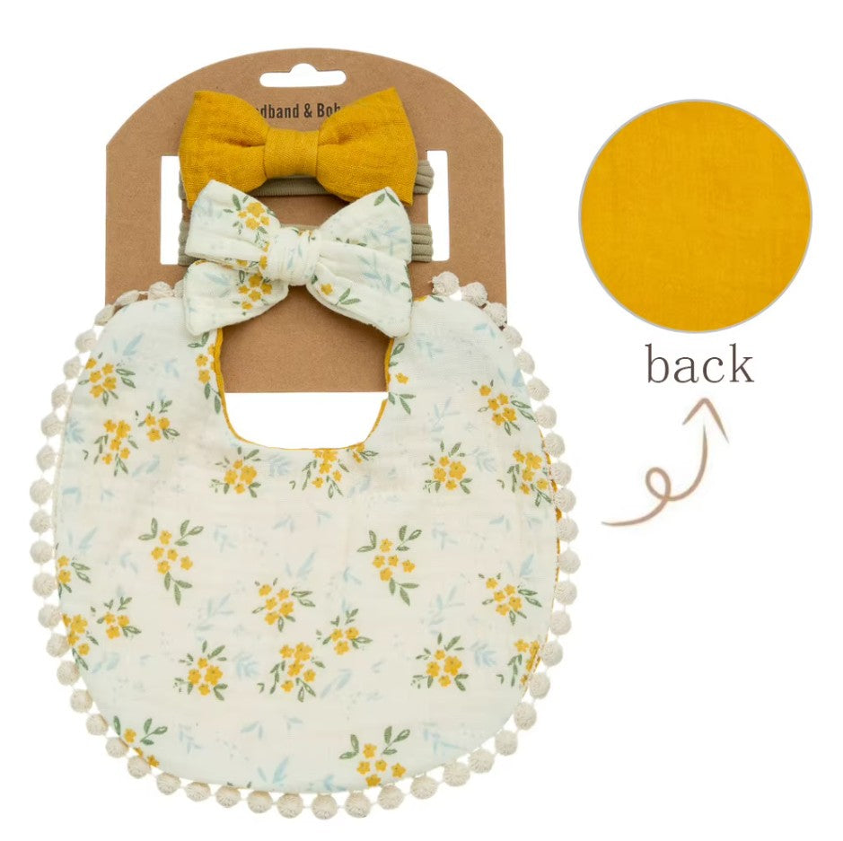 Vintage Cotton Baby Bib & Headband Sets - Girls