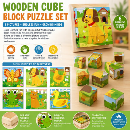 Montessori Wooden Cube Block Puzzle -6IN1