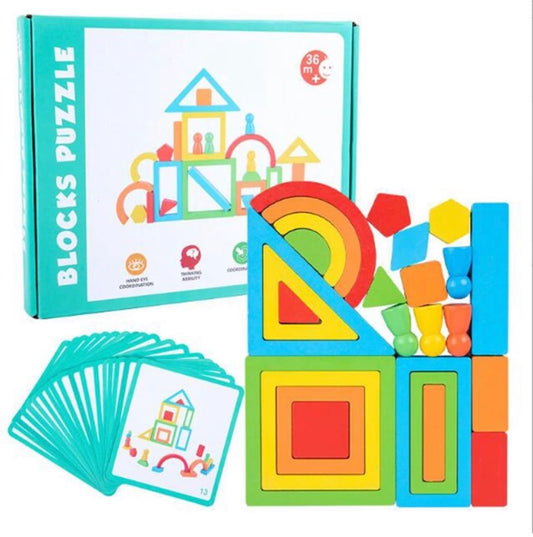 Educatioal Toys - Kids Montessori Creative Shape Building Wooden Blocks - 26 Pcs
