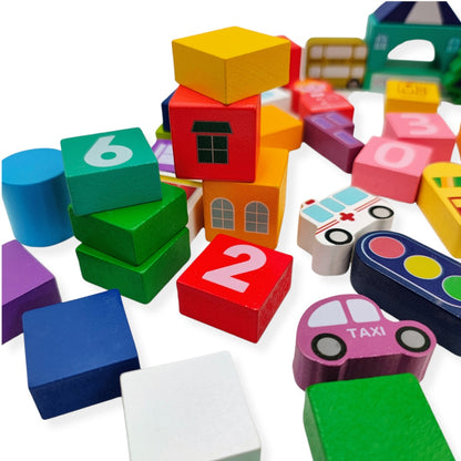 Kids Wooden Building Blocks - 100 Pieces