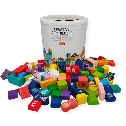 Kids Wooden Building Blocks - 100 Pieces
