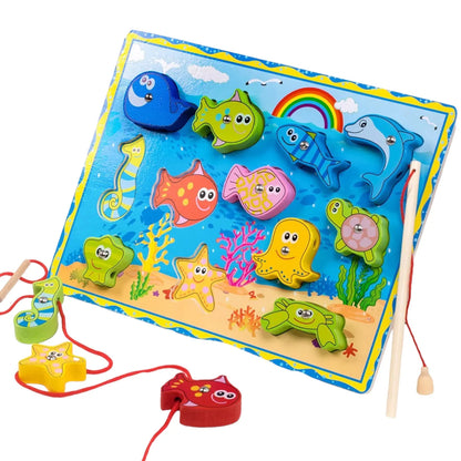 3-IN-1 Magnetic Wooden Fishing & Lacing Puzzle