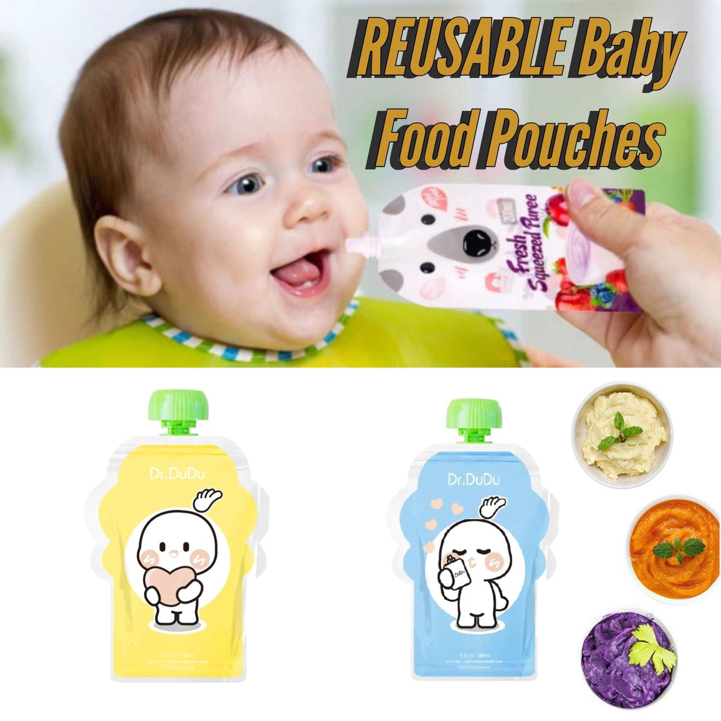 Reusable Food Pouches - Reusable Food Pouches (For Baby Food Or Yogurt) - 5 Pack