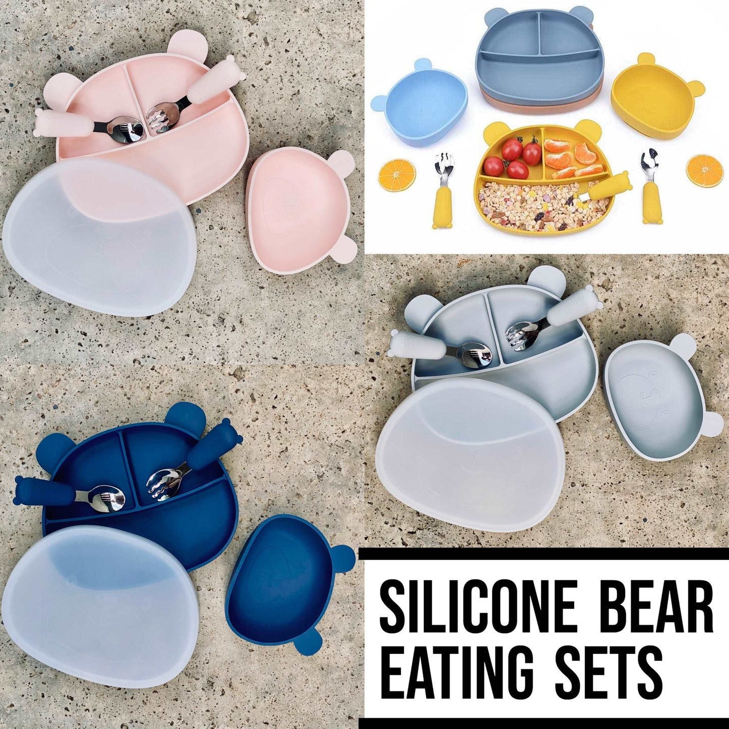 Silicone Eating Sets - Silicone Bear Plate, Bowl & Cutlery Sets