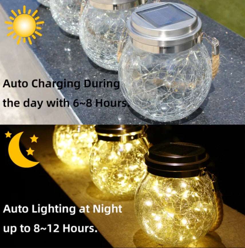 Solar LED Lights - Solar Cracked Lantern Jar LED Lights