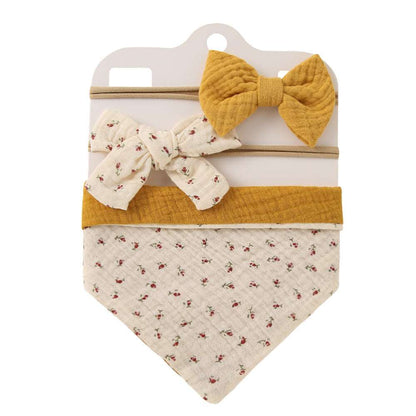 Vintage Baby Bibs - Boho Cotton Baby Bib & Headband Sets - Girls