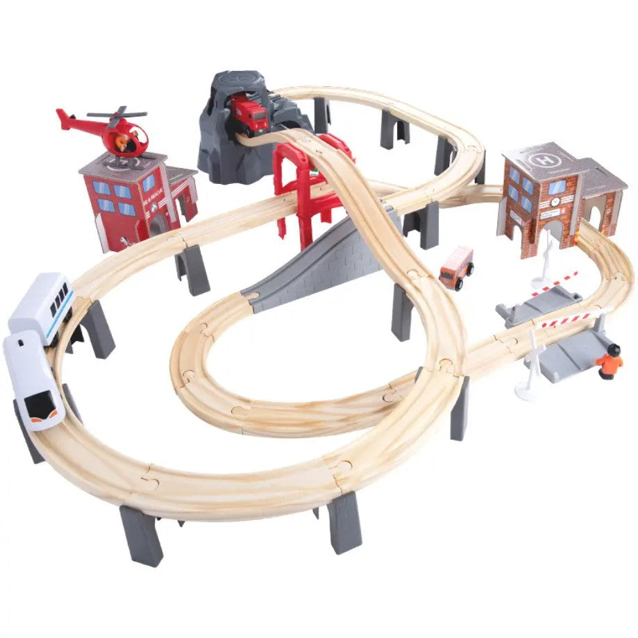 Simple Toy Wooden Train Set 87pcs With Electric Battery Operated Train Chai Namibia