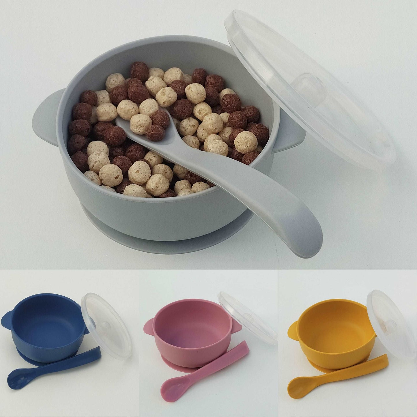Baby Silicone Products - Silicone Suction Bowl, Lid & Spoon Set
