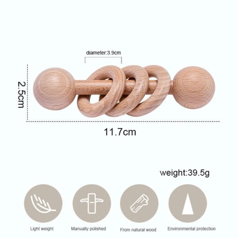 Baby Wooden Toys - Wooden Baby Rattle & Teether