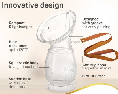 Manual Silicone Breast Milk Collector & Pump - GAMAL Manual Silicone Breast Pump - 110ml